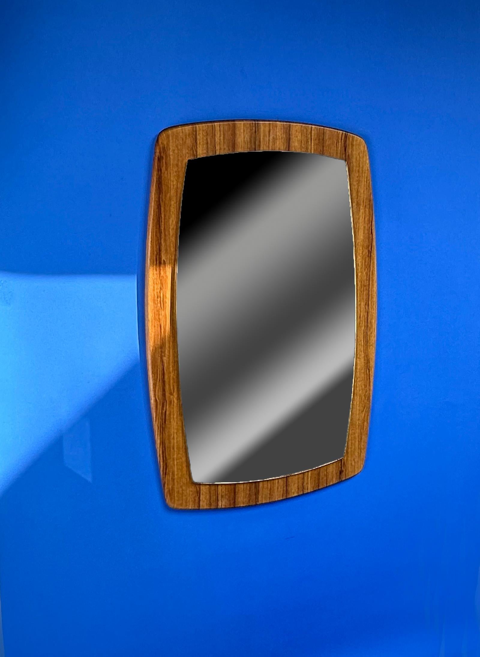 British Mid-Century, Danish Style, Formica, Teak Wood Effect, Wall Mirror  For Sale