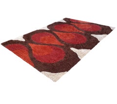 Mid Century Danish Style Rya Area Shag Rug in Funky Teardrop Design after Panton