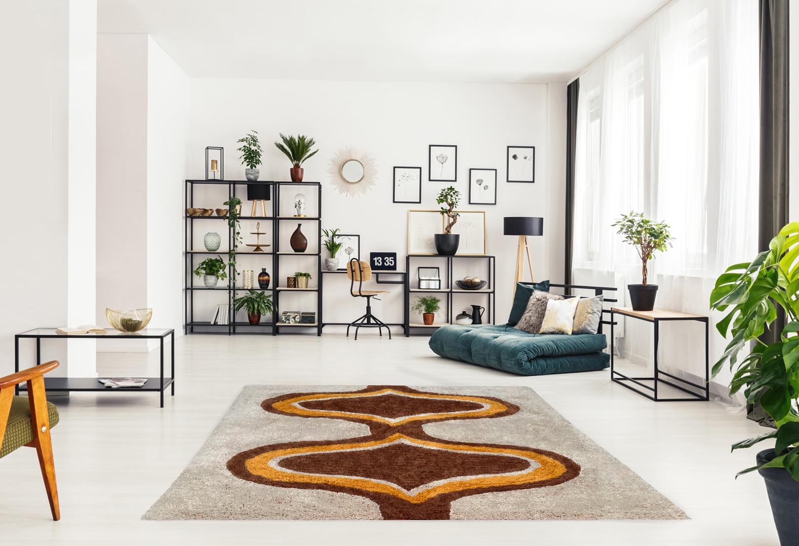 Rya-Teppich im dänischen Mid-Century-Stil mit modernem Design in Gelb und Braun  im Angebot 2