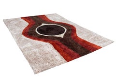 Mid-Century Danish Style Rya Area Shag Rug in Red & Orange Modern Design