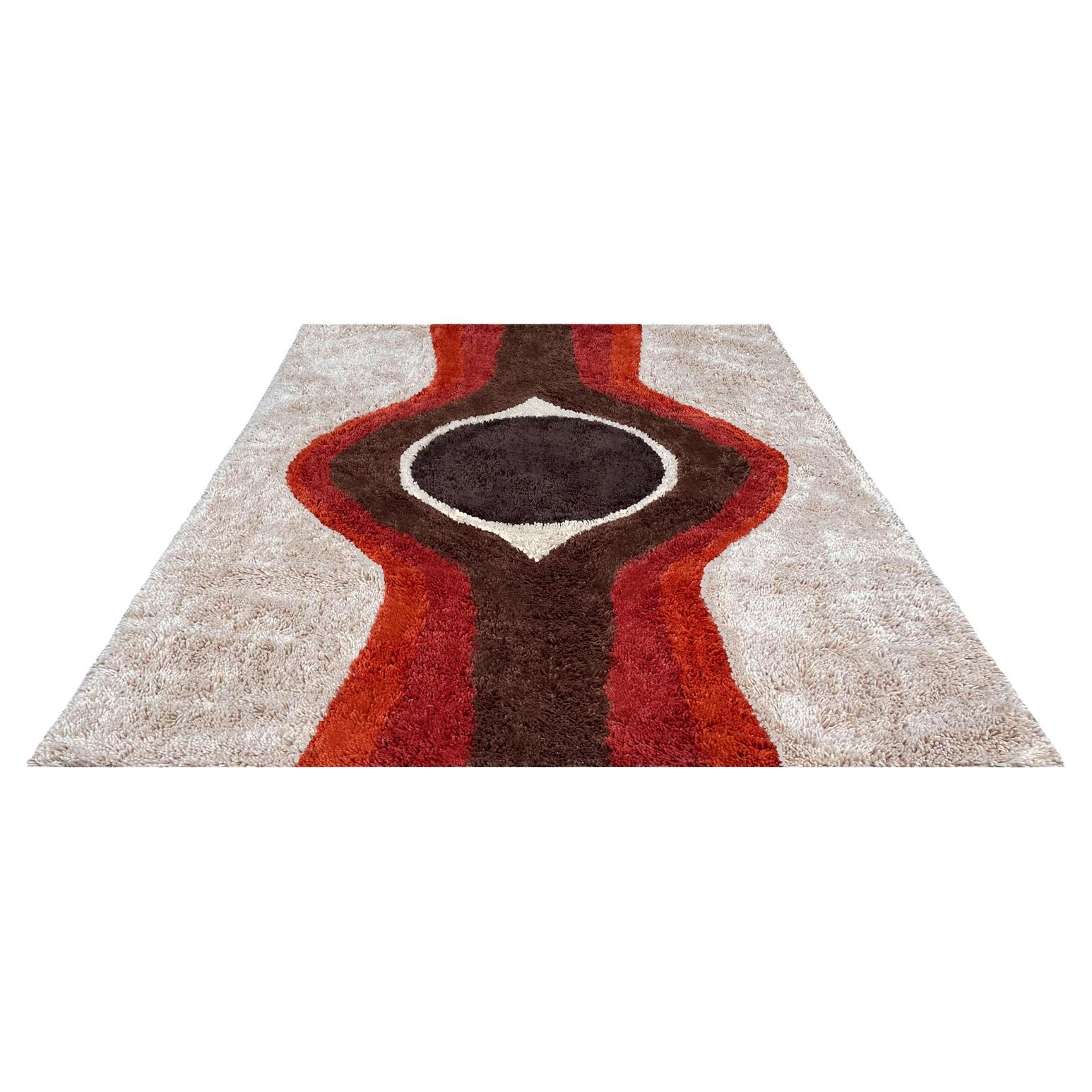 Dänischer Rya-Teppich im Mid-Century-Stil aus der Mitte des Jahrhunderts in Rot & Orange mit modernem Design