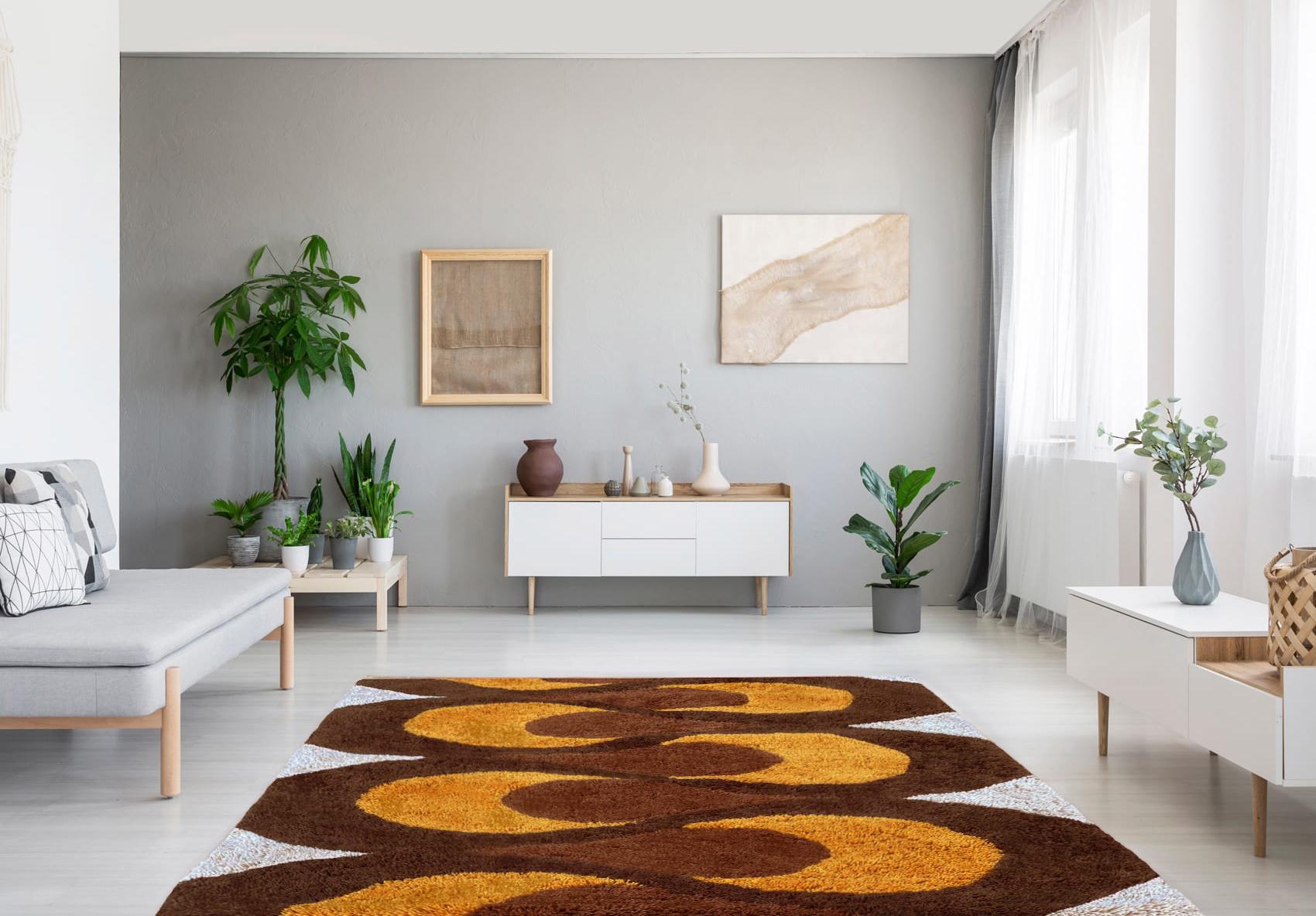 Rya-Teppich im dänischen Stil aus der Mitte des Jahrhunderts mit tropfenförmigem Design nach Panton (Skandinavische Moderne) im Angebot