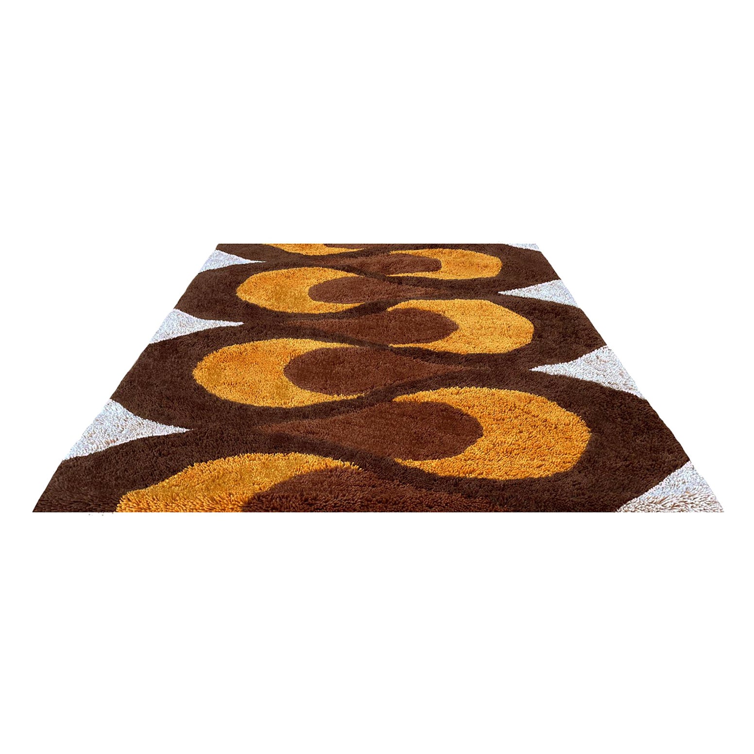 Mid Century Danish Style Rya Area Shag Rug in Teardrop Design after Panton
