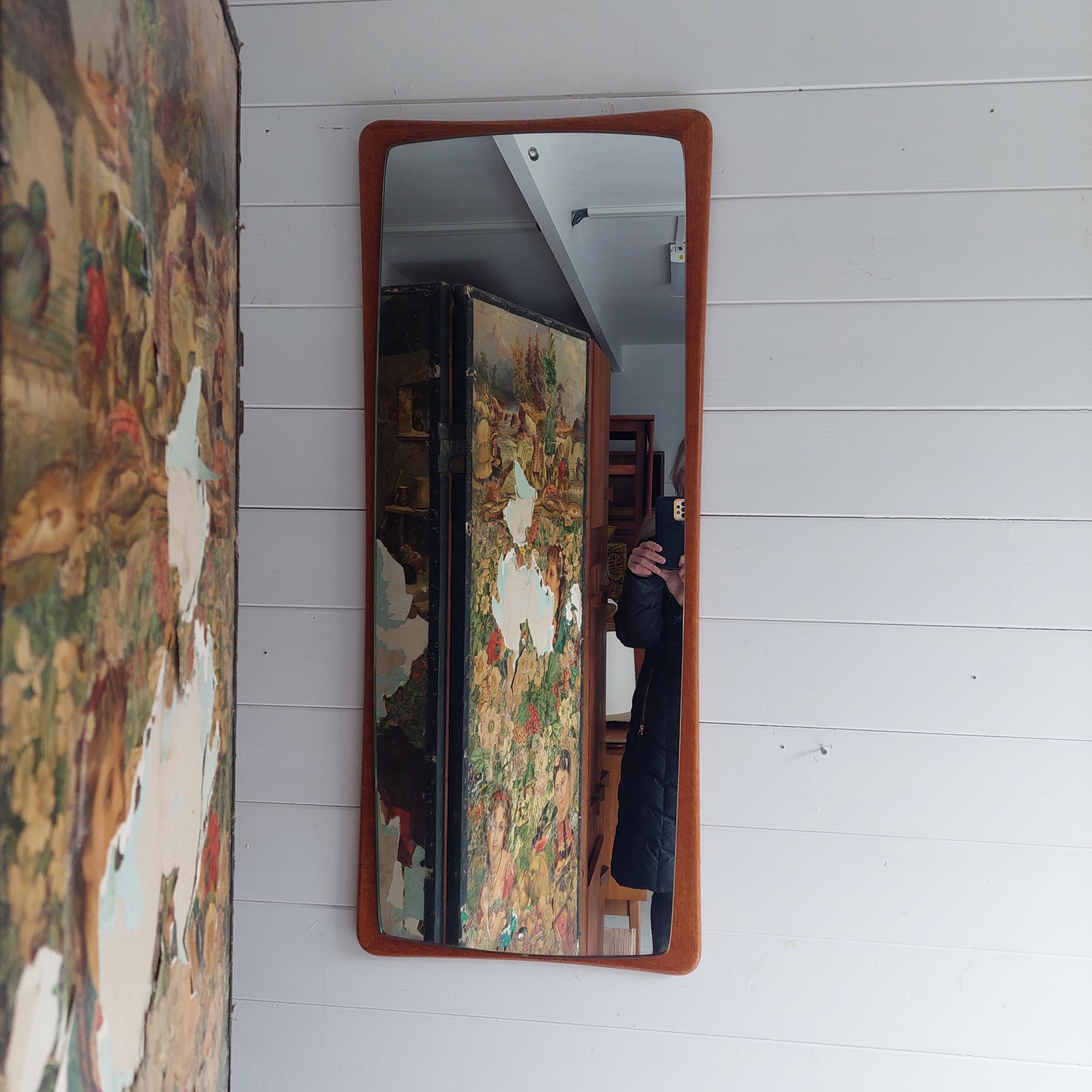 Mid Century Danish style Teak wall Portrait Mirror, Scandinavian 1960s 6
