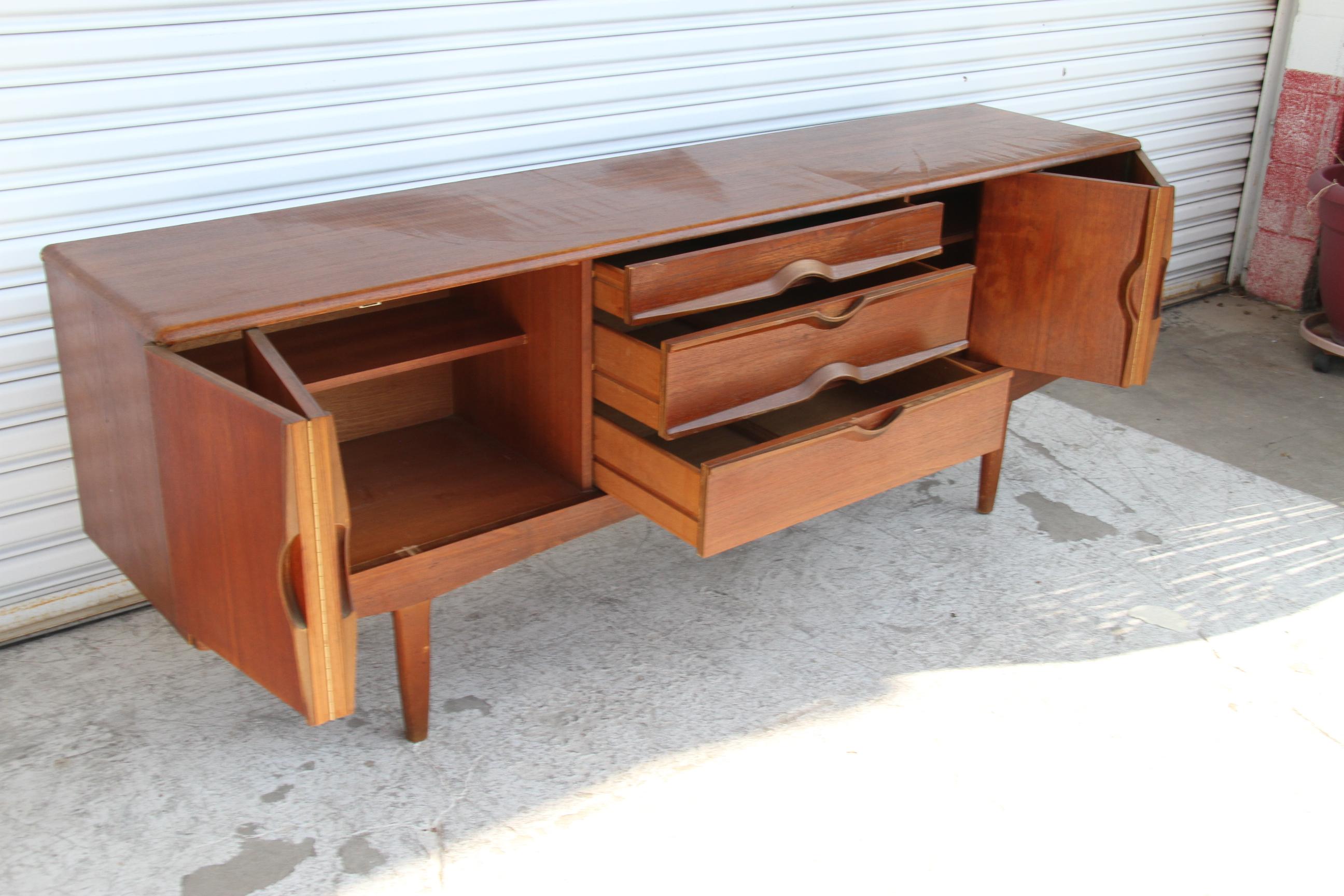 Mid Century English Walnut Credenza 1960s For Sale 3