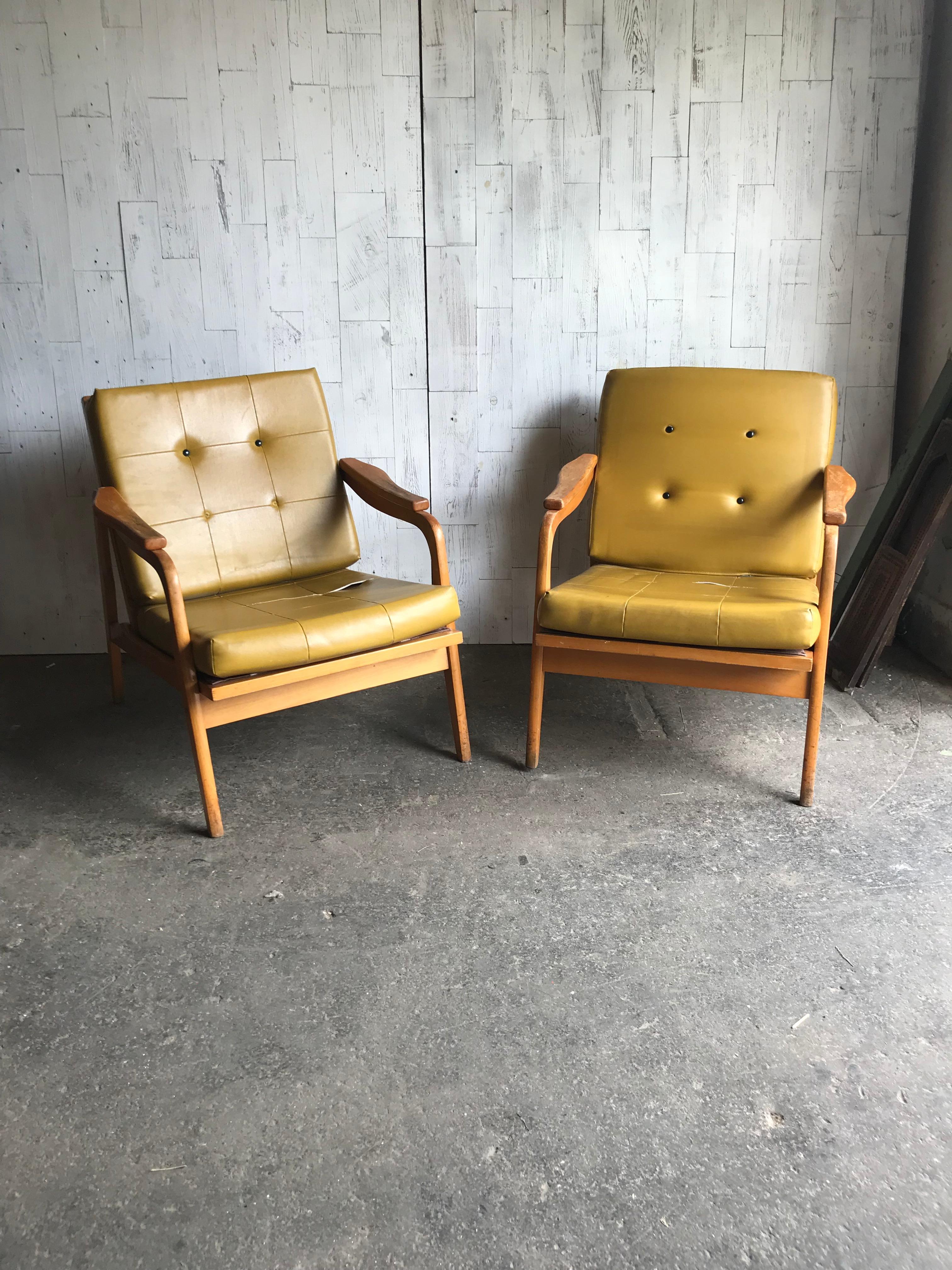Midcentury Danish style wooden lounge armchairs, 1960s
Size :67x70x77 H
 The price includes the renovation :)))

Needs to be upholstered
The chairs structure is in fair condition- upholstery is suitable for the renovation.
If you are