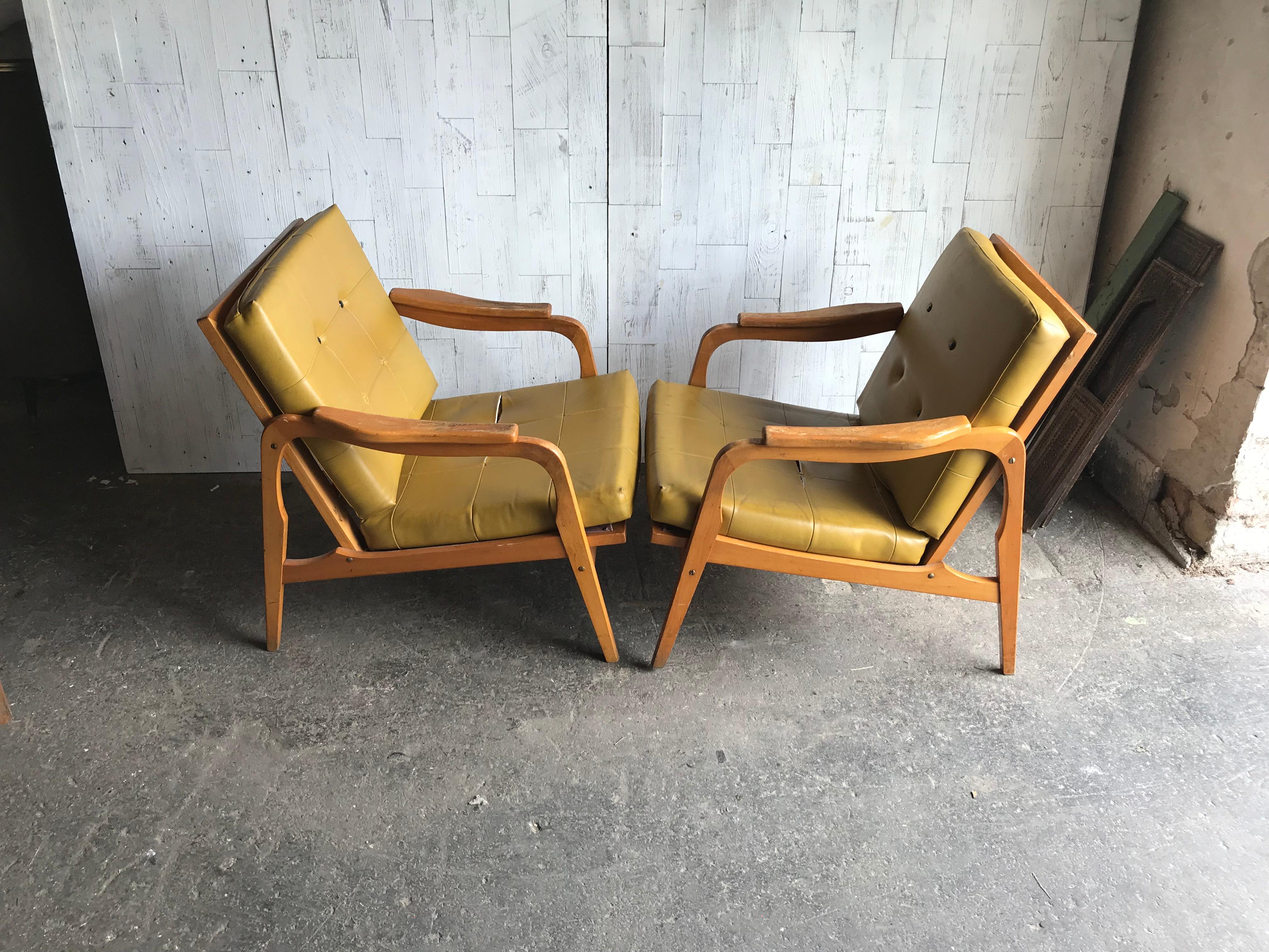 Hungarian Midcentury Danish Style Wooden Lounge Armchairs, 1960s For Sale