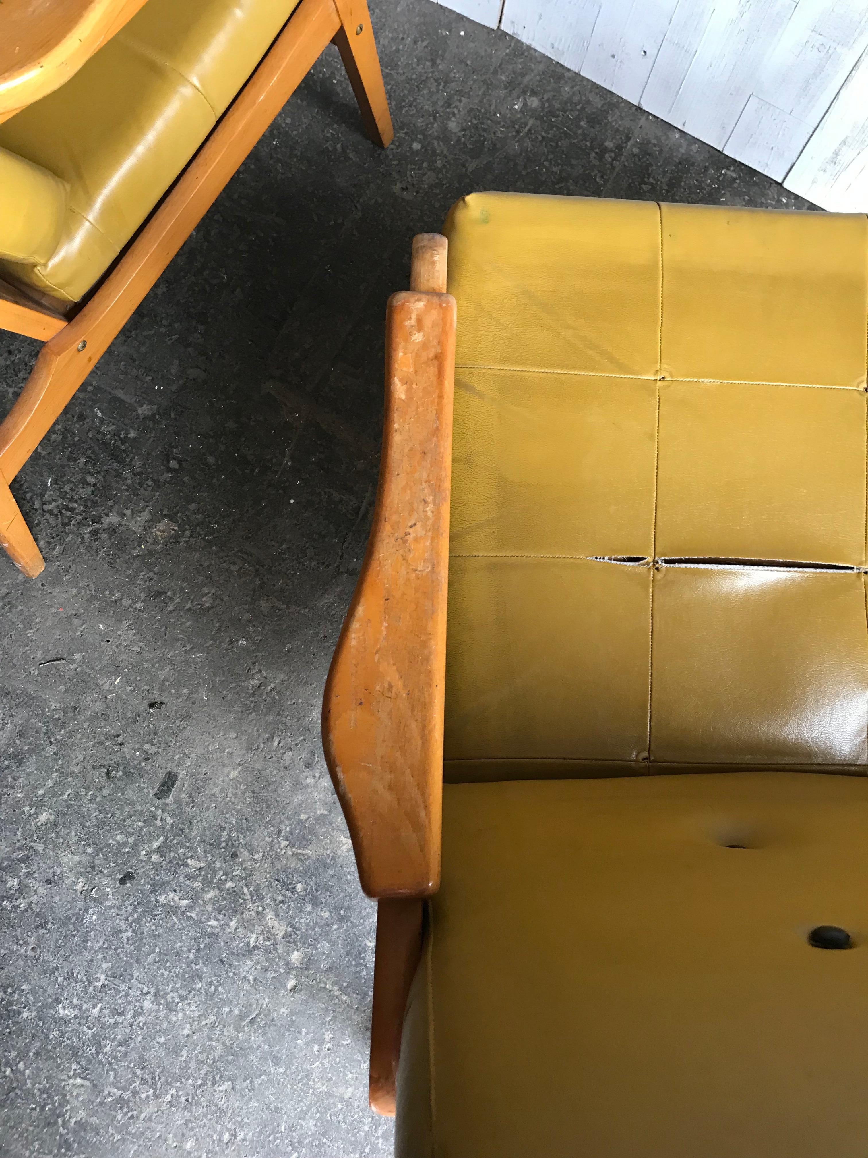Upholstery Midcentury Danish Style Wooden Lounge Armchairs, 1960s For Sale