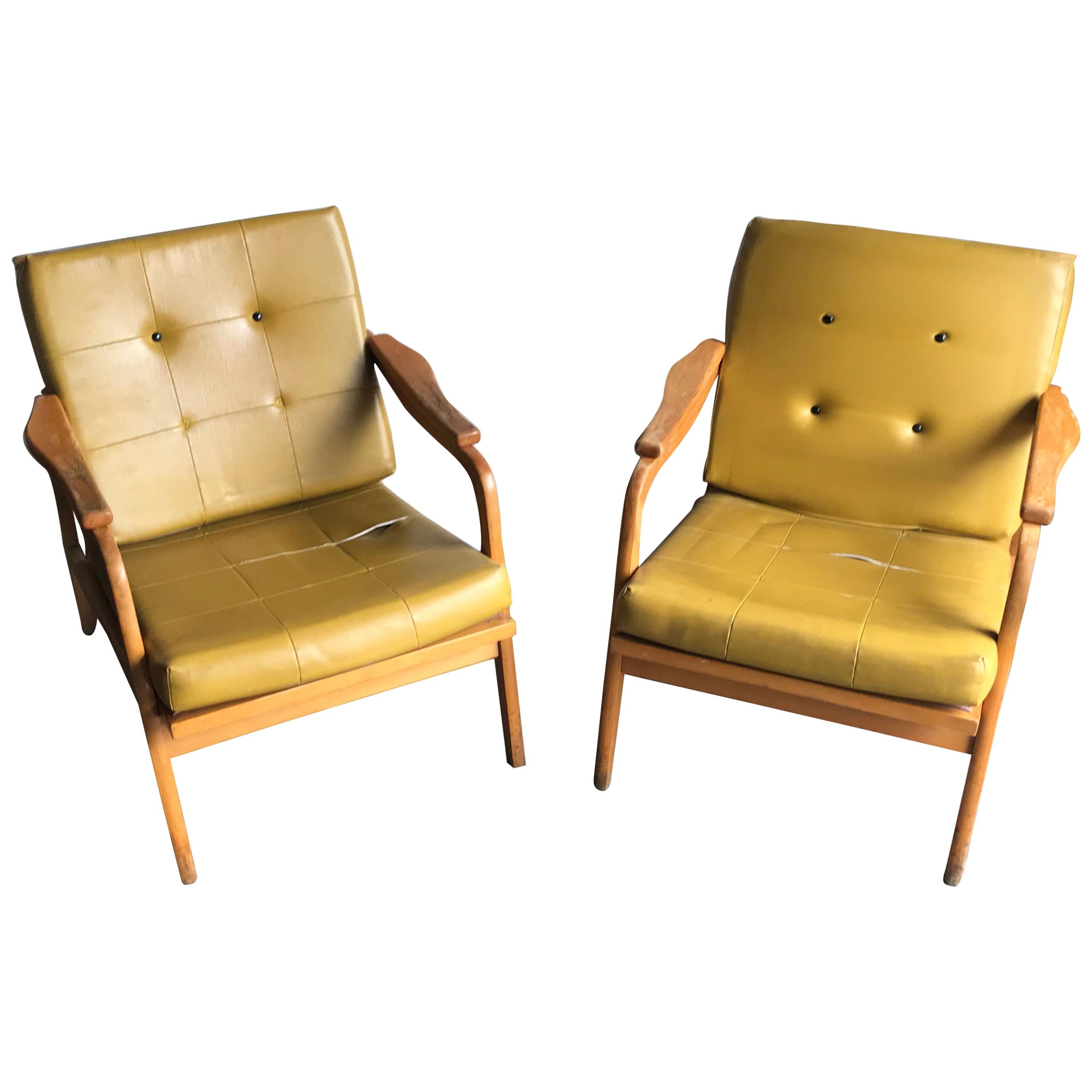 Midcentury Danish Style Wooden Lounge Armchairs, 1960s For Sale