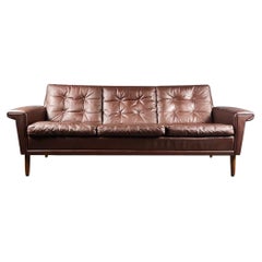 Mid Century Danish Svend Skipper Three Seater Sofa Tan Brown Leather Vintage