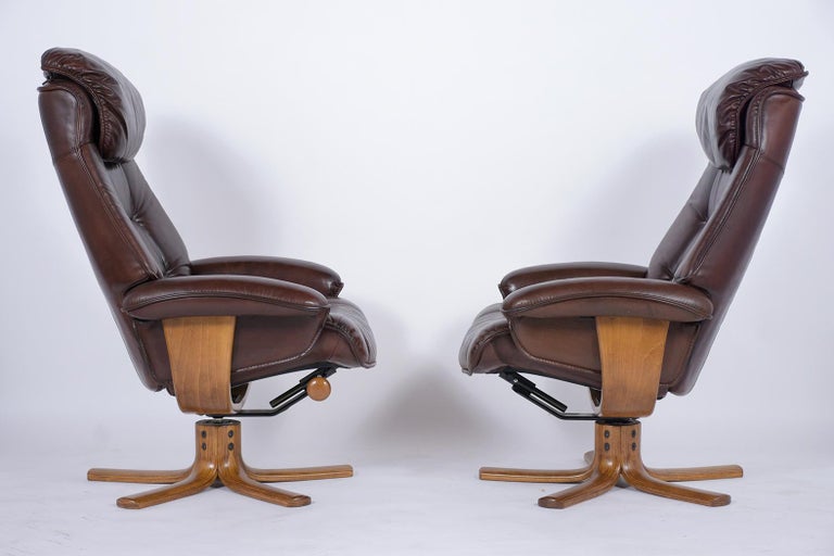 Vintage Danish Mid-Century Brown Leather Lounge Chairs For Sale 7