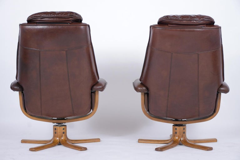 Vintage Danish Mid-Century Brown Leather Lounge Chairs For Sale 8