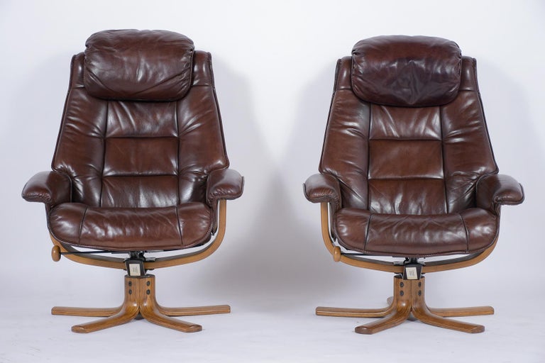 Mid-Century Modern Vintage Danish Mid-Century Brown Leather Lounge Chairs For Sale