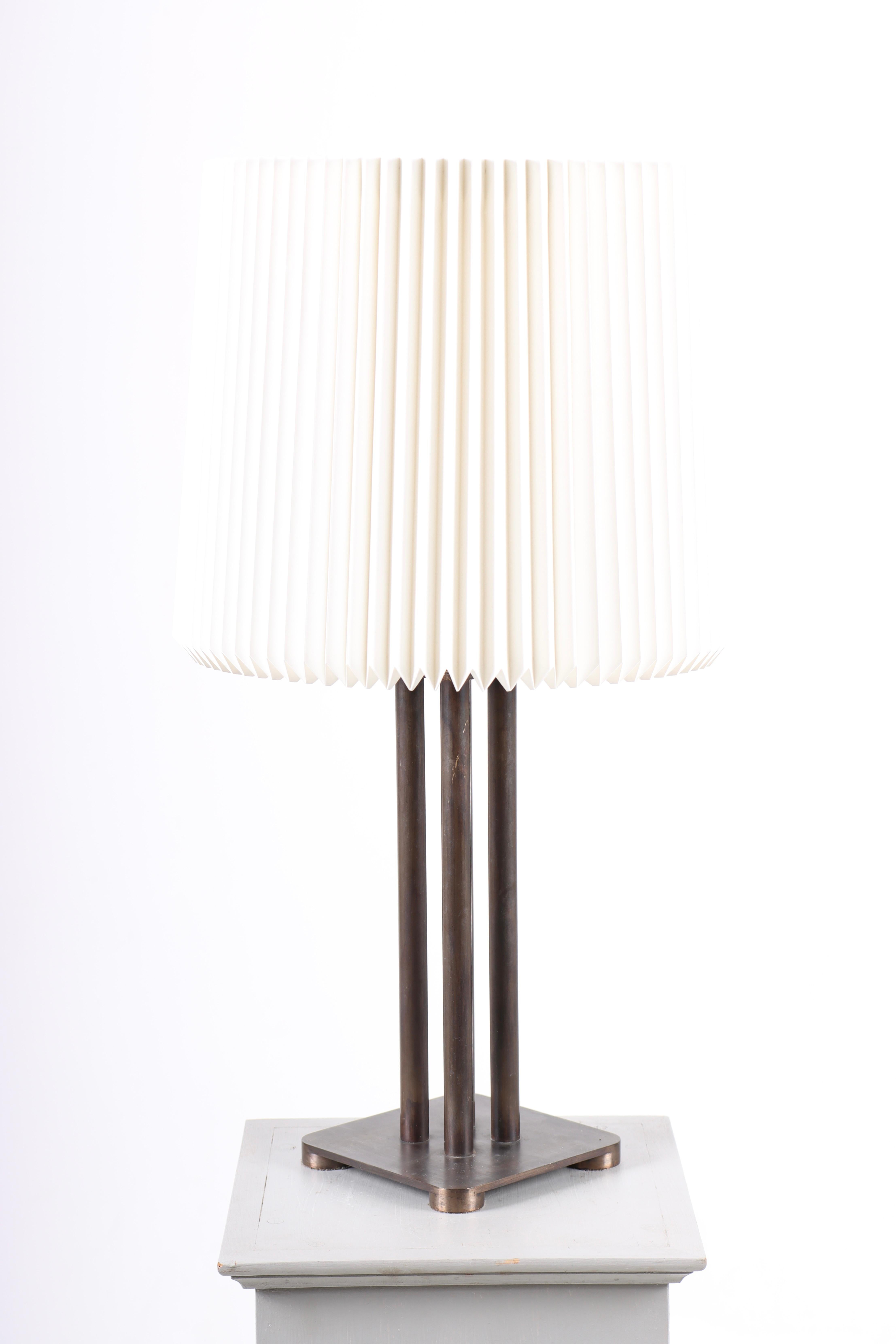 Scandinavian Modern Mid-Century Danish Table Lamp in Brass with Le Klint Shade, 1950s For Sale