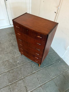 Mid century danish tall teak round front 6 drawer dresser with key