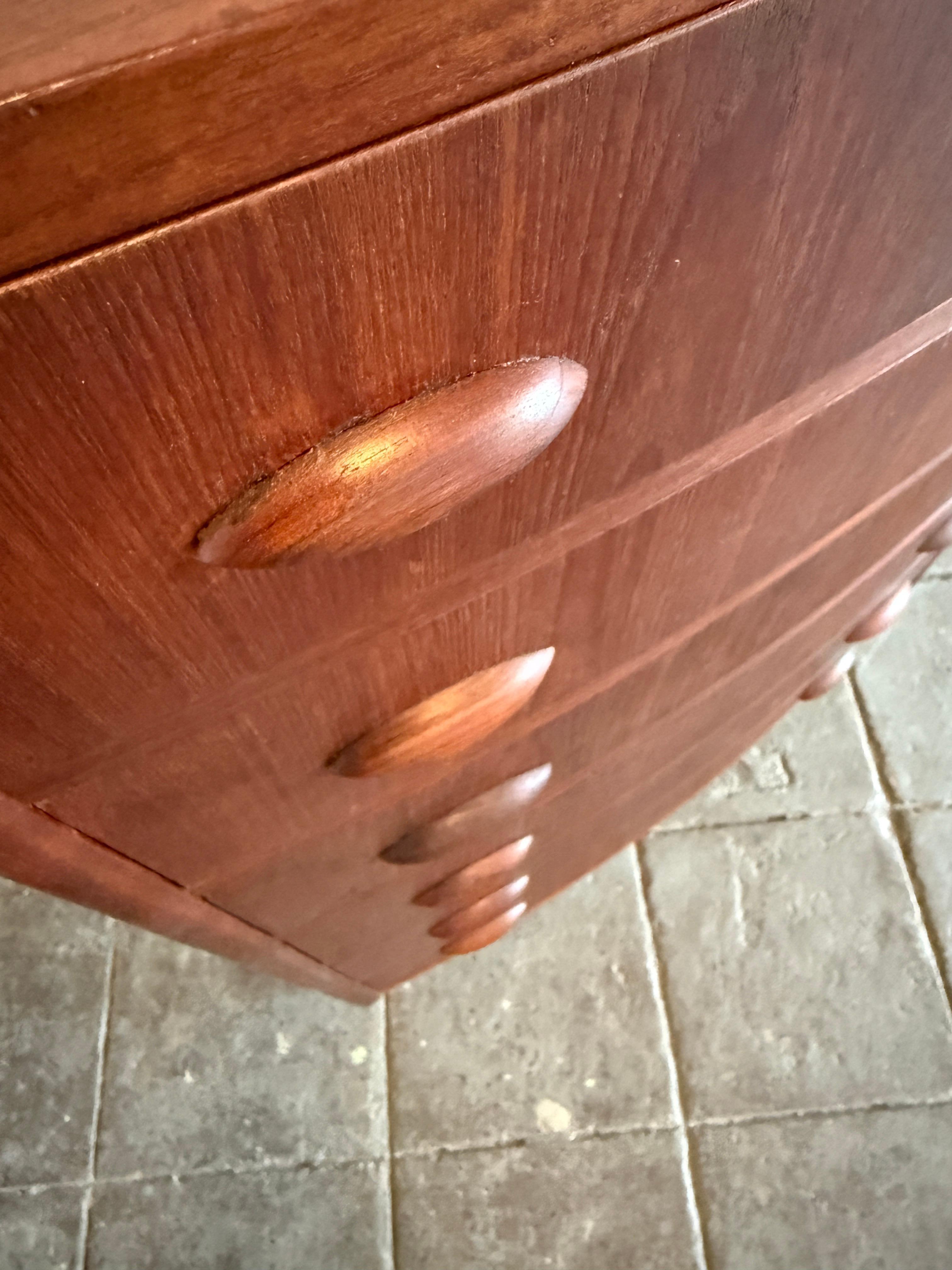 Danish Mid century danish tall teak round front 6 drawer dresser with key For Sale