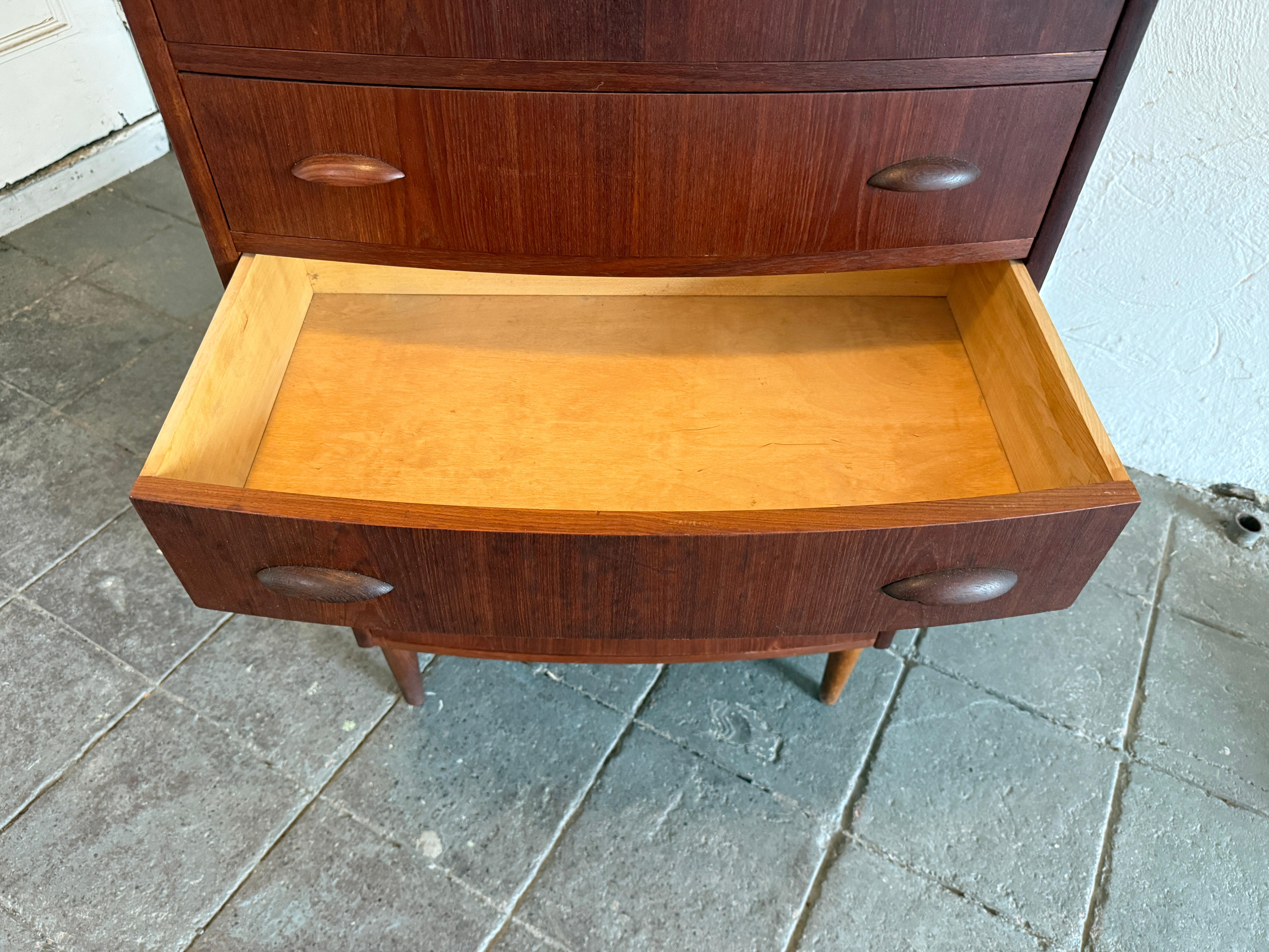 Mid-20th Century Mid century danish tall teak round front 6 drawer dresser with key For Sale