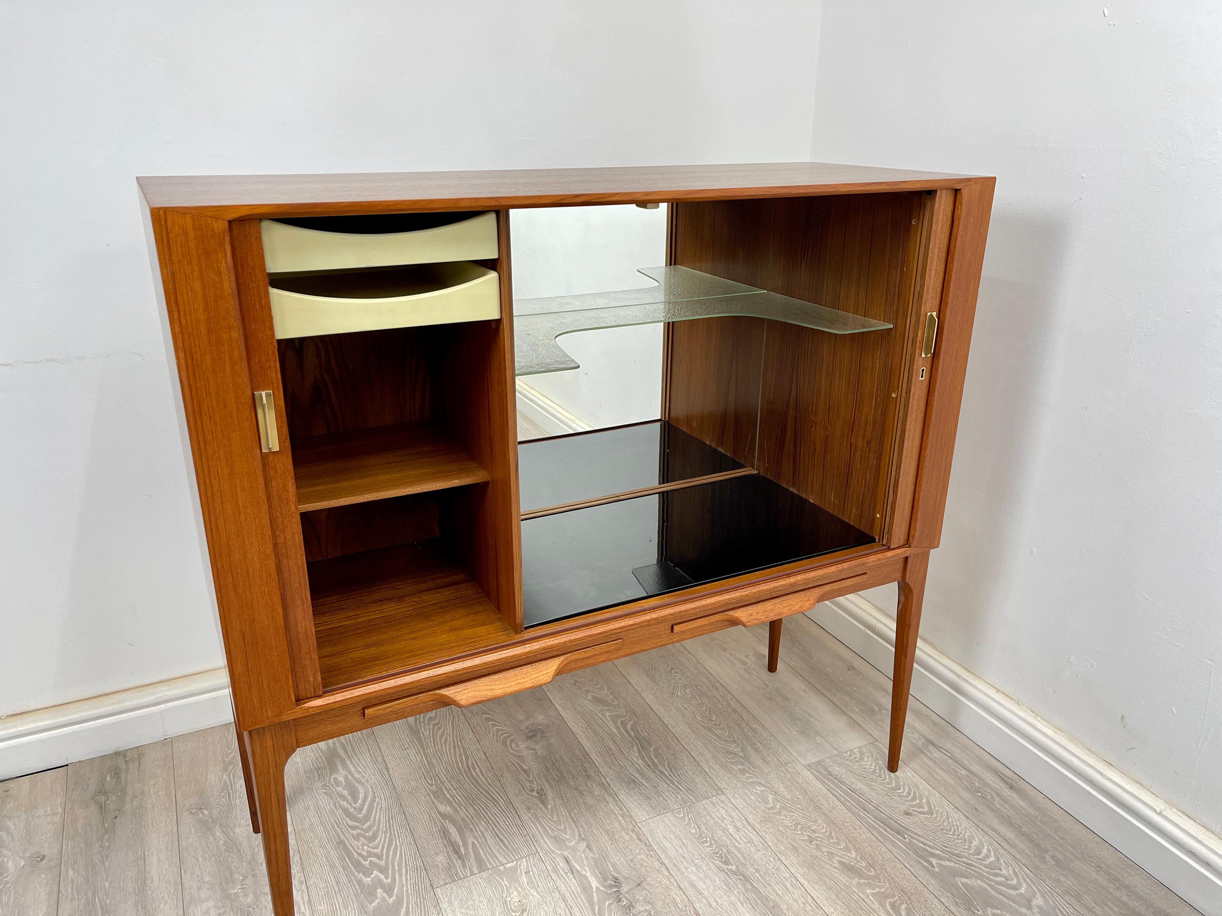 Mid Century Danish Tambour Door cocktail Cabinet  In Excellent Condition For Sale In Hull, GB