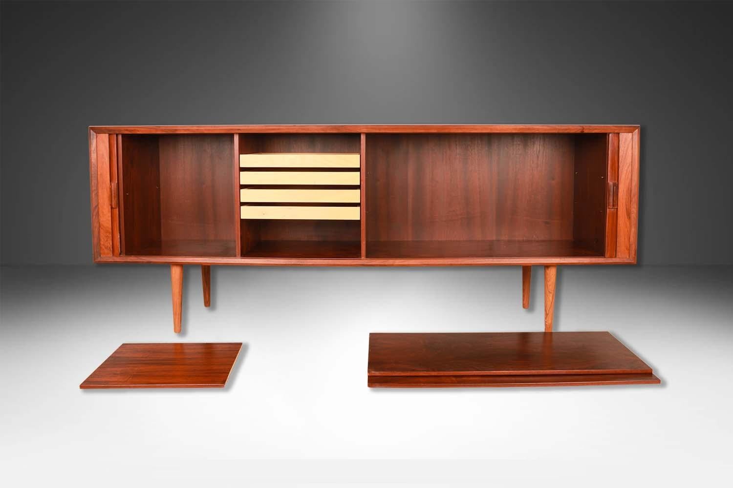 Mid-Century Modern Mid-Century Danish Tambour Door Credenza Faarup Mobelfabrik Svend Larsen For Sale