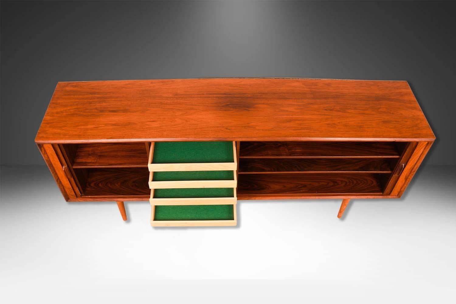 Mid-Century Danish Tambour Door Credenza Faarup Mobelfabrik Svend Larsen In Fair Condition For Sale In Baltimore, MD