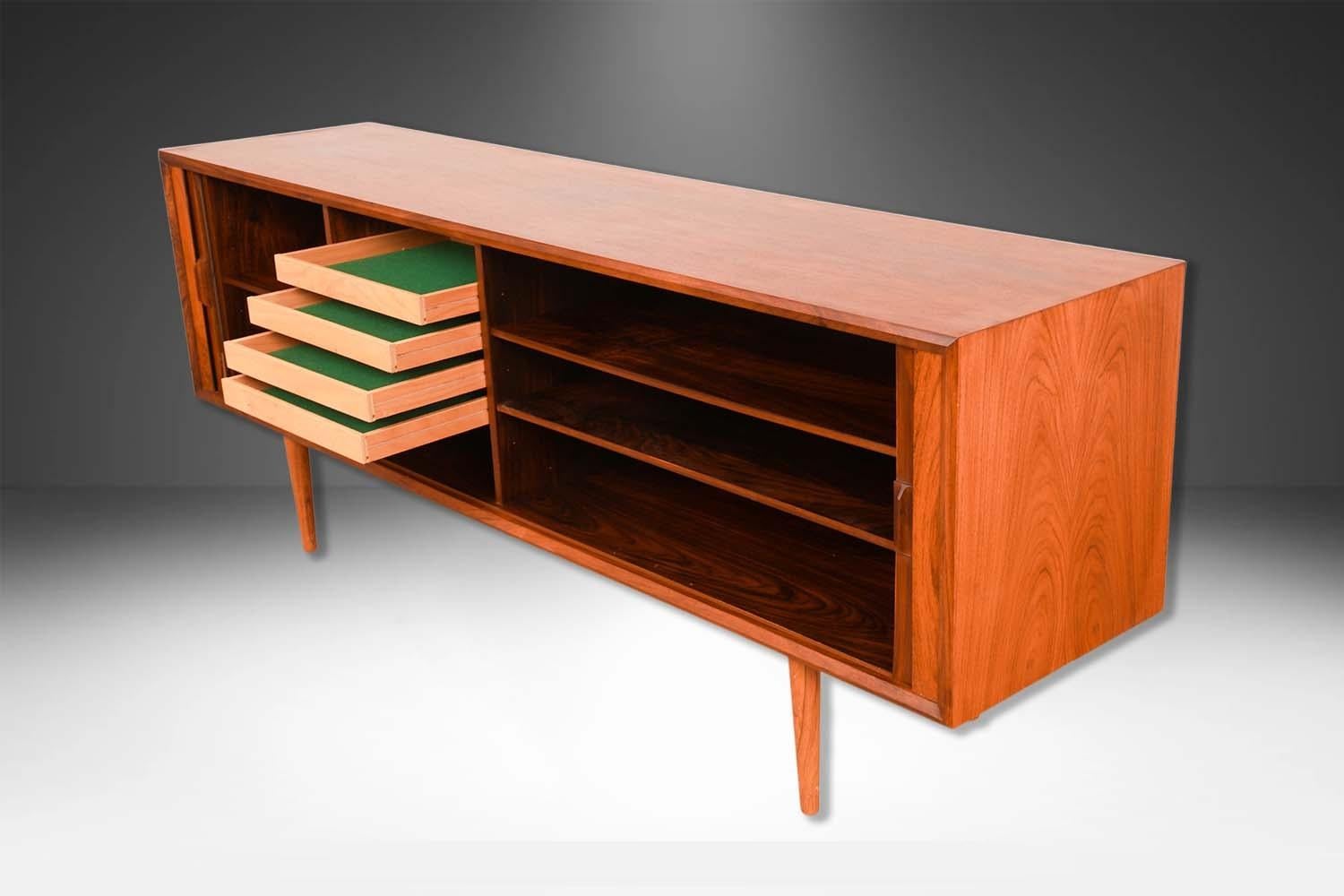 Mid-20th Century Mid-Century Danish Tambour Door Credenza Faarup Mobelfabrik Svend Larsen For Sale
