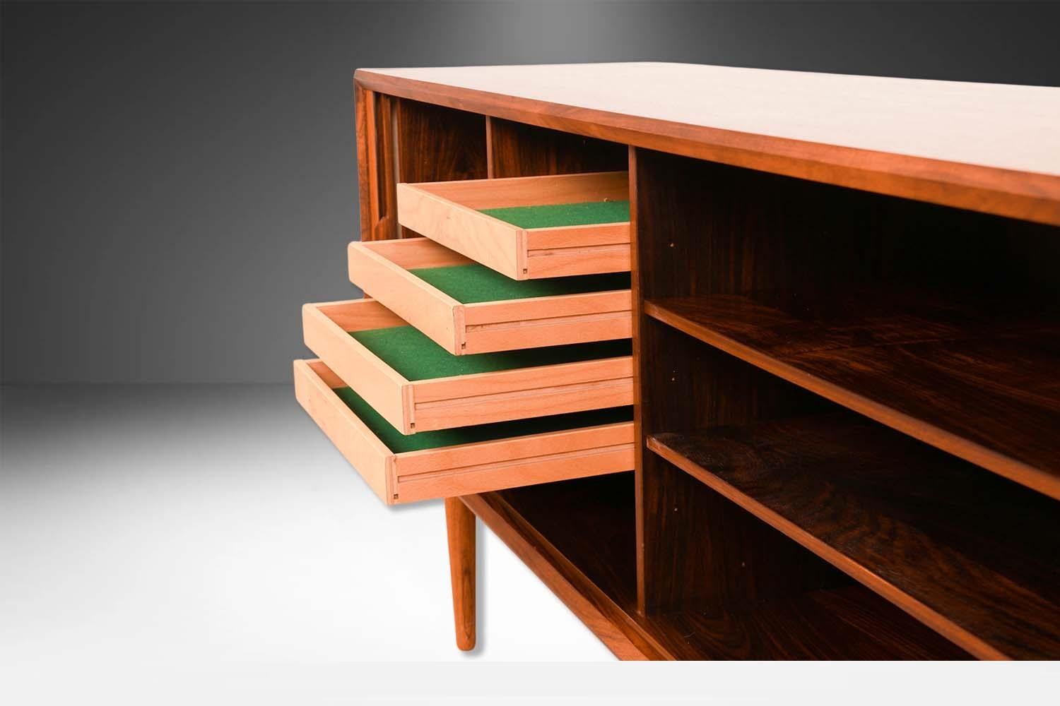 Wood Mid-Century Danish Tambour Door Credenza Faarup Mobelfabrik Svend Larsen For Sale
