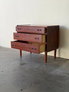 Mid Century Danish Teak 3 Drawer Chest Scandinavian Small Dresser Tapered Legs