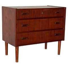 Mid Century Danish Teak 3 Drawer Chest Scandinavian Small Dresser Tapered Legs