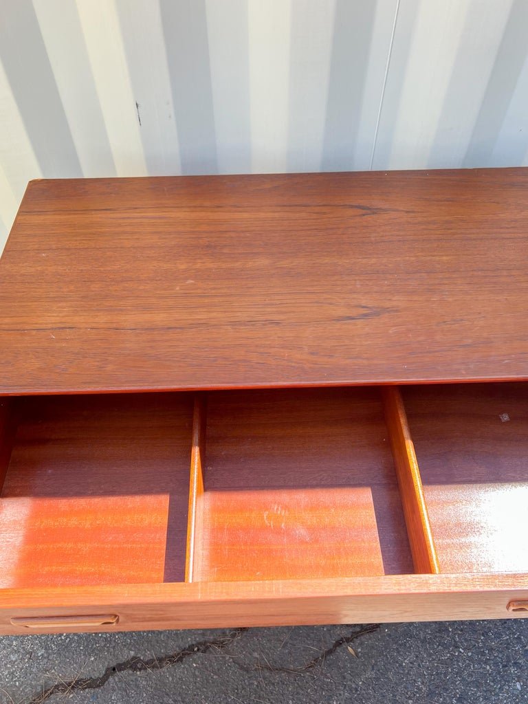 Mid Century Danish Teak 8 Drawer Dresser with Sculpted Drawer Pulls For
