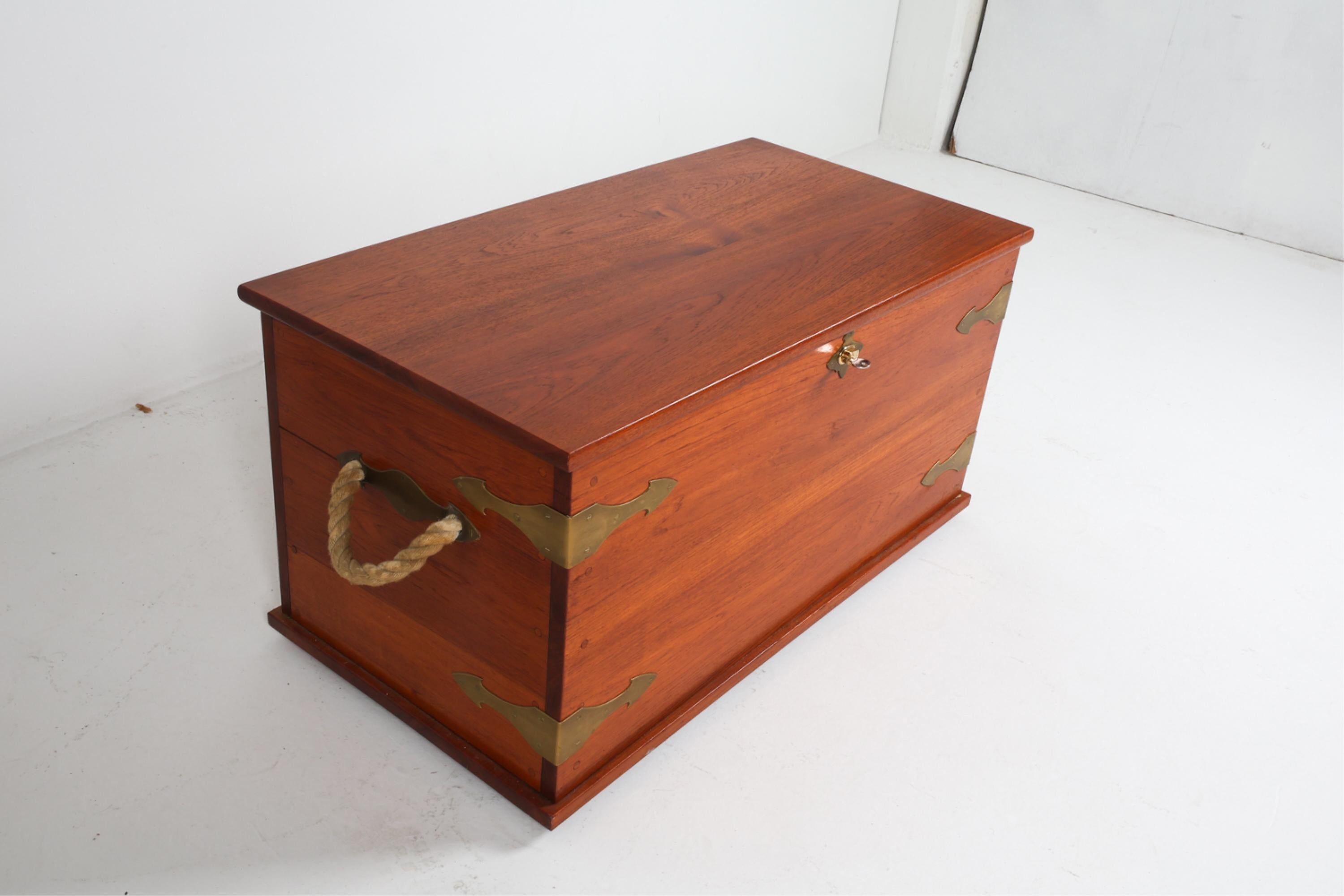 20th Century Mid-Century Danish Teak and Brass Sea Chest, Circa 1960's For Sale