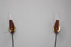 Mid-Century Danish Teak and Brass Wall Lights, Pair, 1960s
