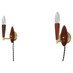 Mid-Century Danish Teak and Brass Wall Lights, Pair, 1960s Mid-Century Danish Teak and Brass Wall Lights, Pair, 1960s