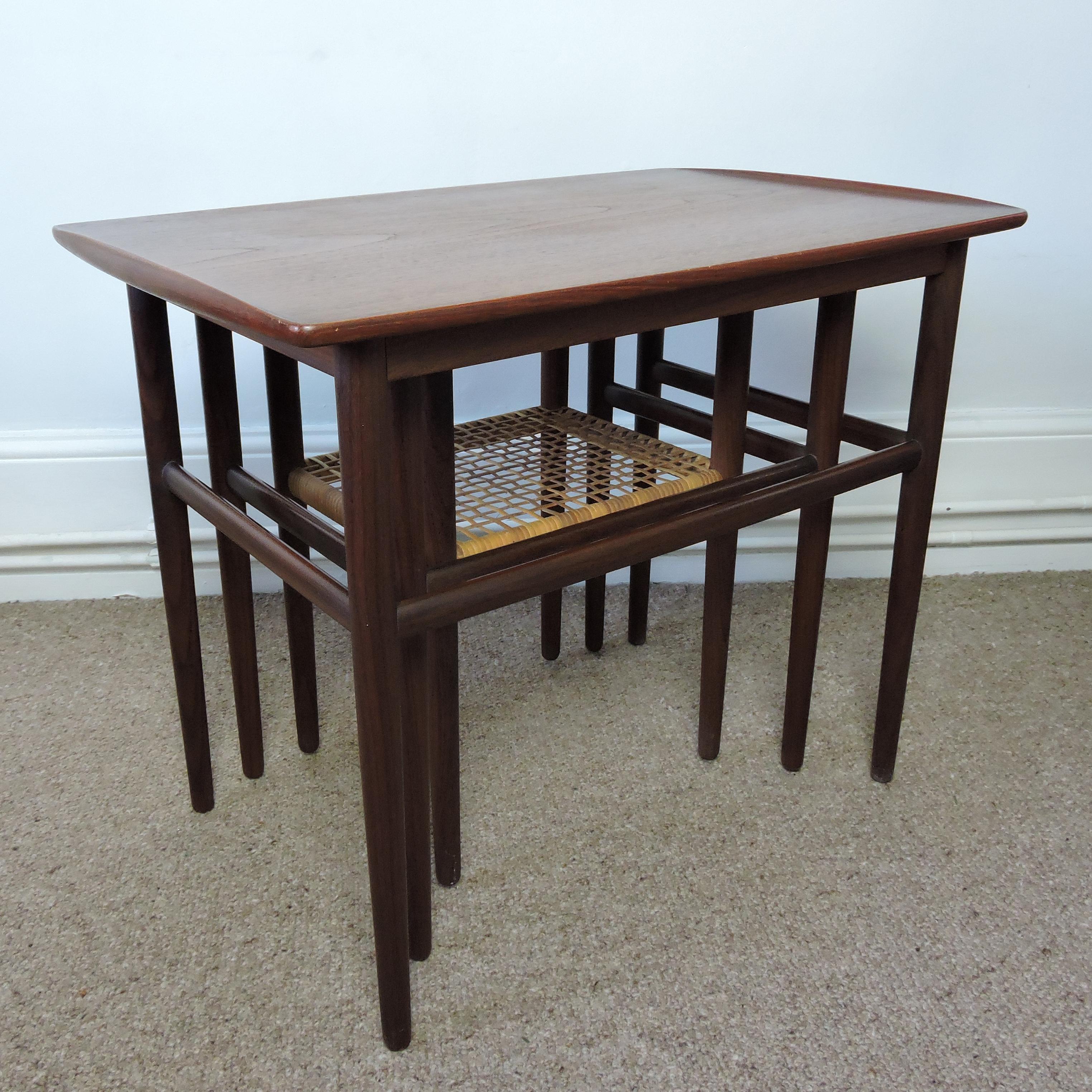 Mid-20th Century Midcentury Danish Teak and Cane Nesting Tables, 1950s For Sale