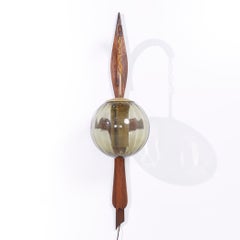 Mid Century Danish Teak and Glass Wall Mount Lamp