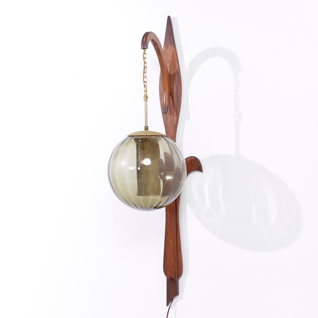 Mid-Century Modern Mid Century Danish Teak and Glass Wall Mount Lamp For Sale