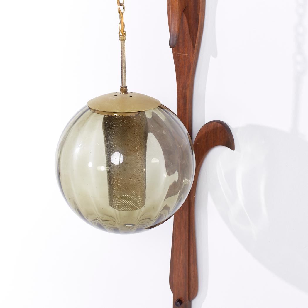 Late 20th Century Mid Century Danish Teak and Glass Wall Mount Lamp For Sale