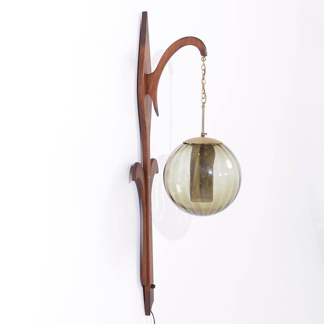 Metal Mid Century Danish Teak and Glass Wall Mount Lamp For Sale