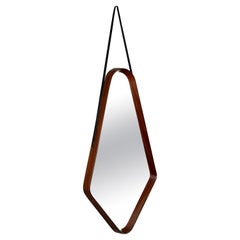 Specchio danese di metà secolo in teak e pelle di Cantu, Italia, 1950