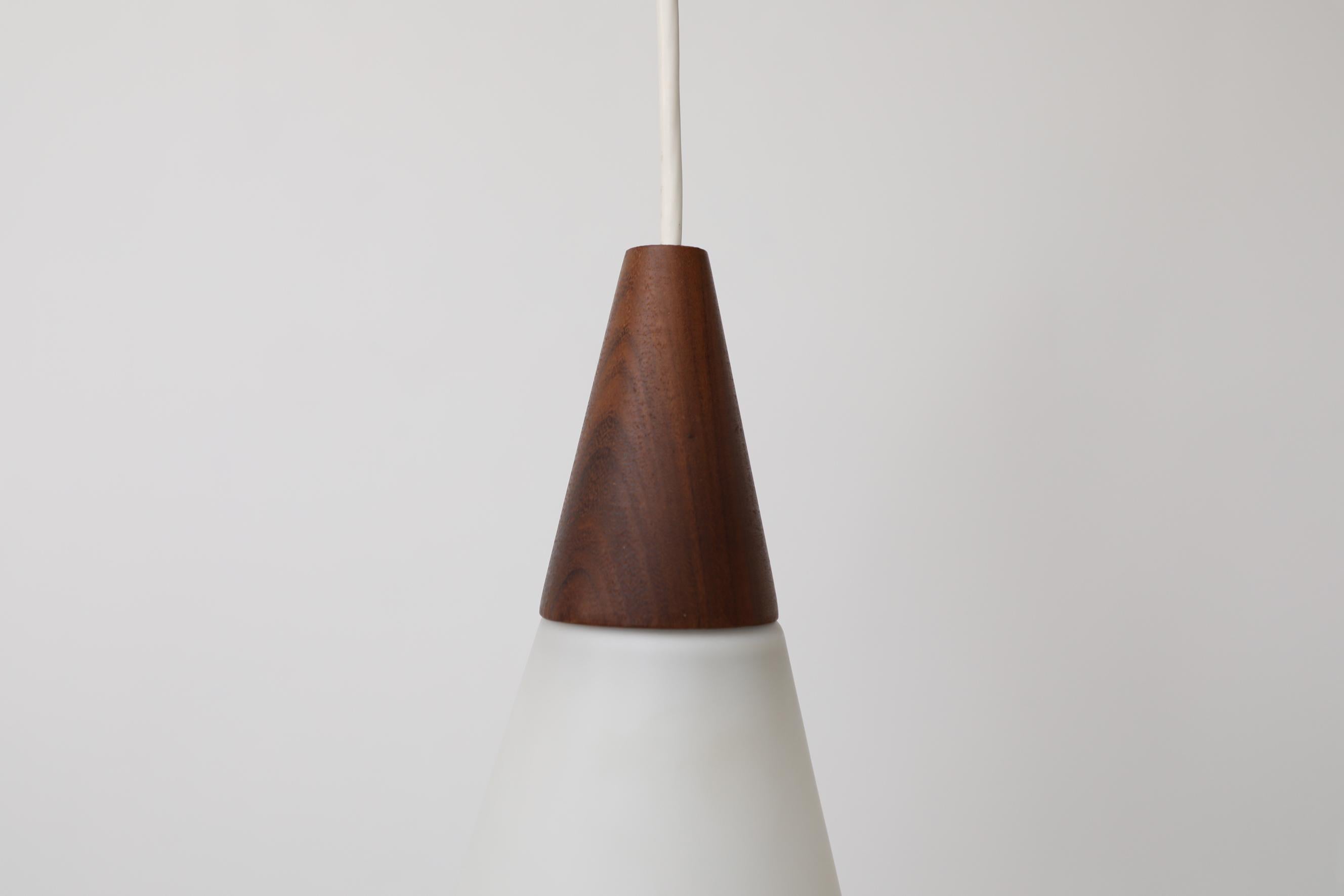 Midcentury Danish Teak and Milk Glass Cone Pendant Light with Teak Canopy For Sale 8