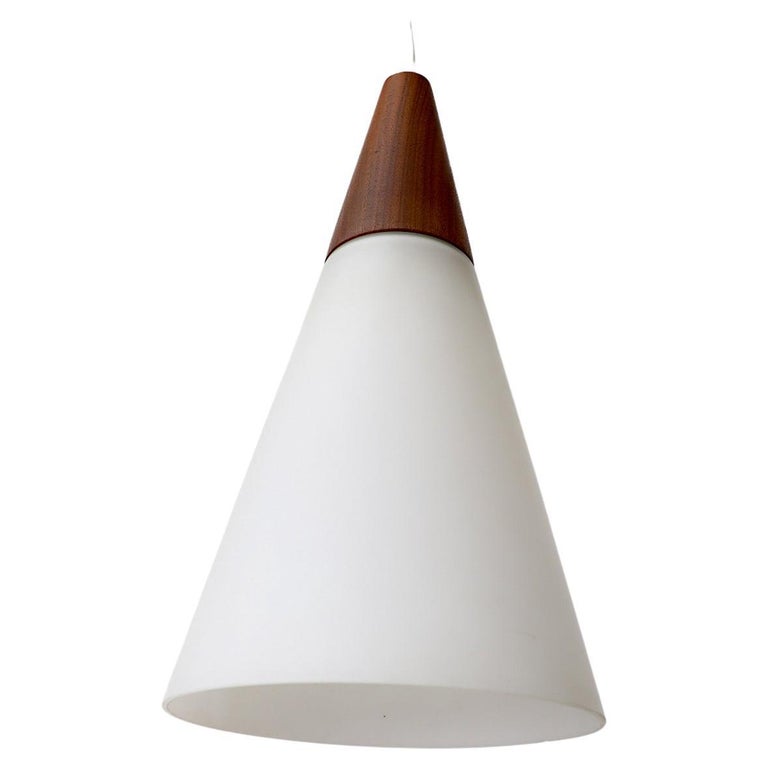 Midcentury Danish Teak and Milk Glass Cone Pendant Light For Sale at ...