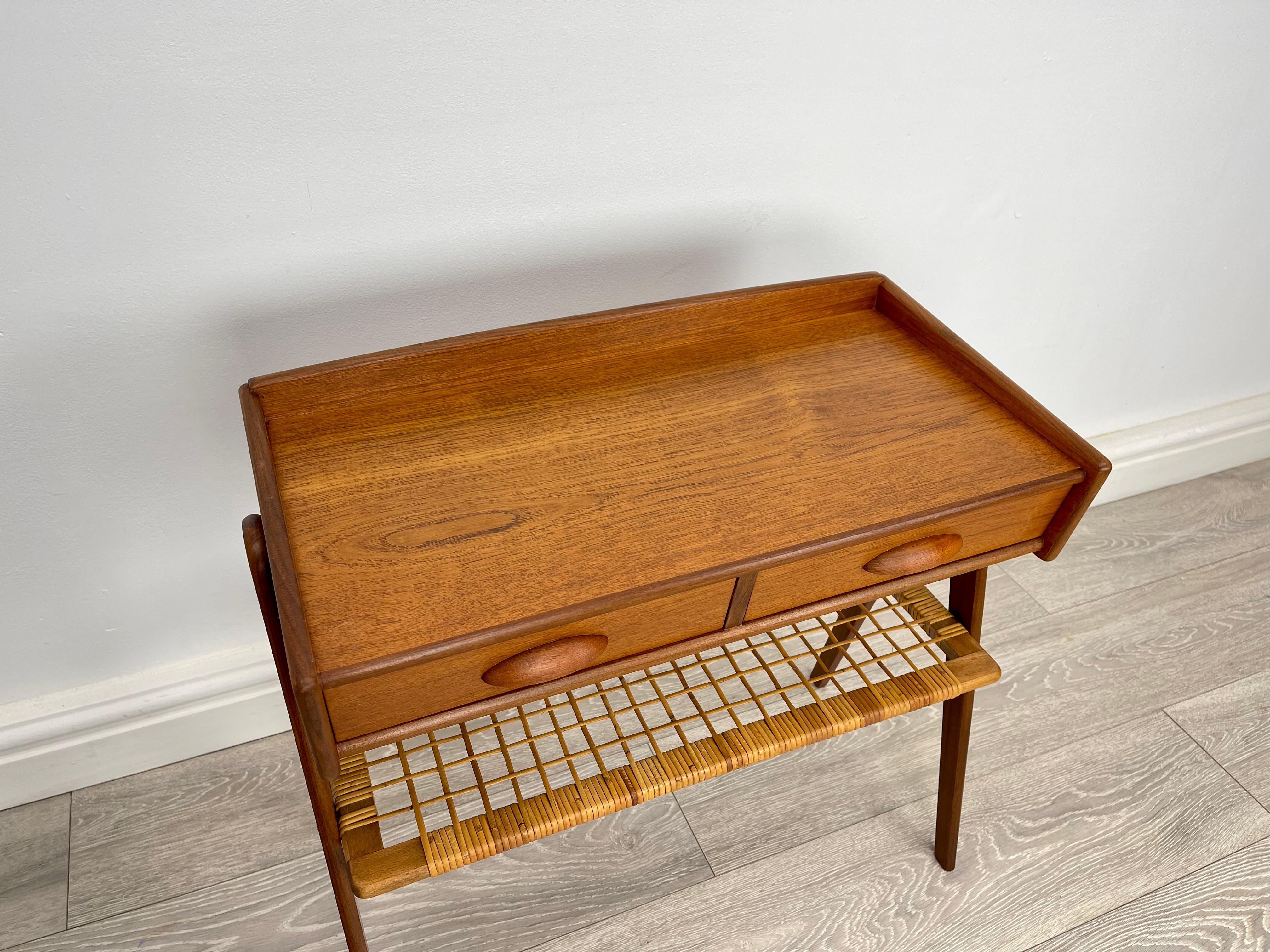 Mid Century Danish Teak And Rattan Side Table  For Sale 5