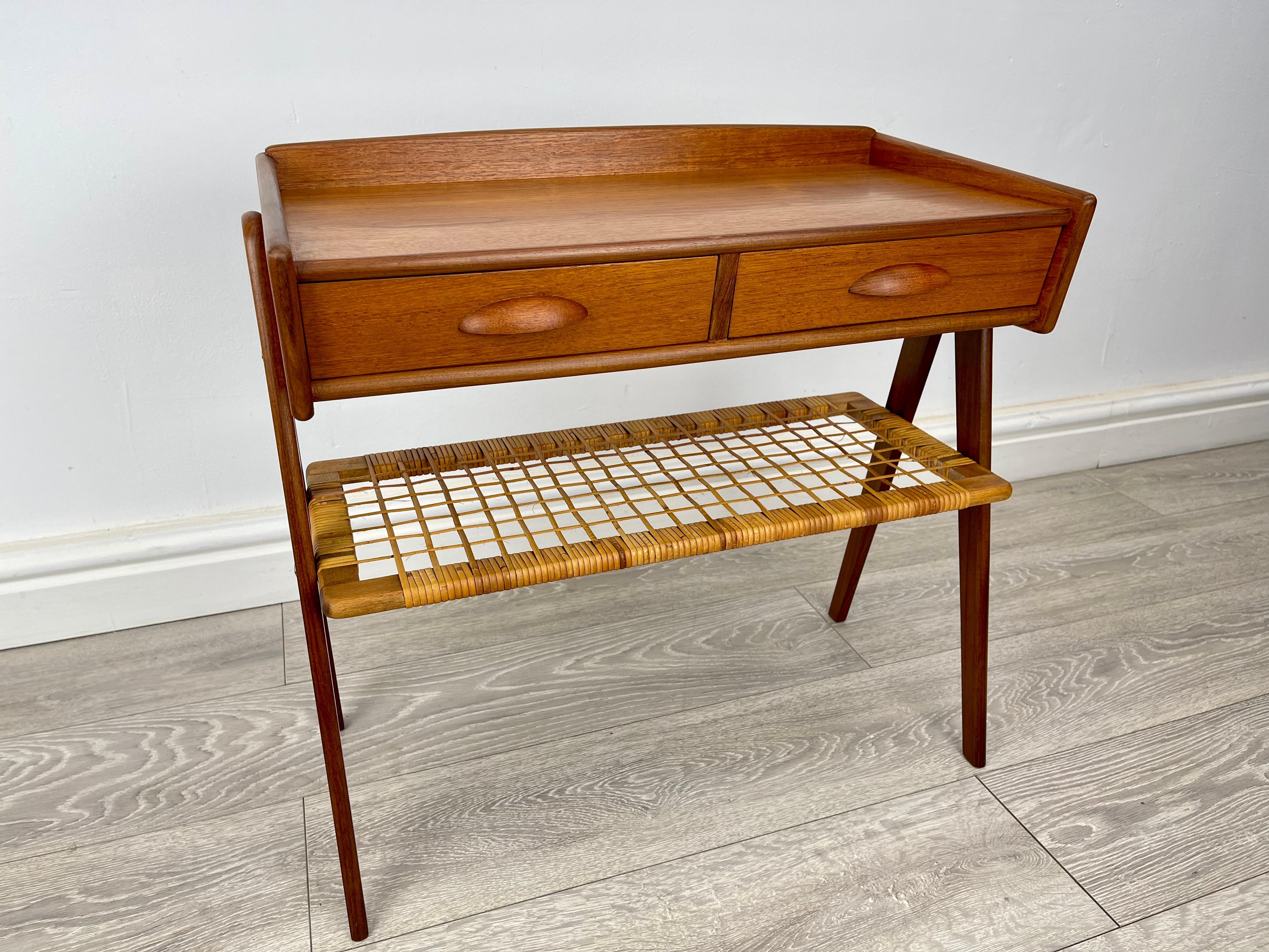 Mid Century Danish Teak And Rattan Side Table  In Excellent Condition For Sale In Hull, GB