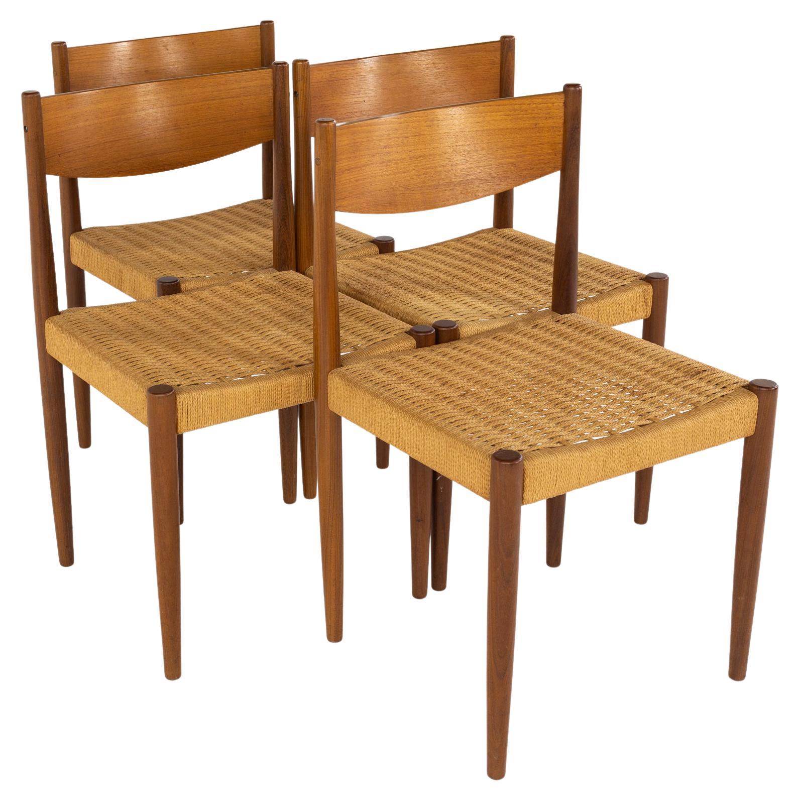 MidCentury Danish Teak and Rope Dining Chairs, Set of 4 at 1stDibs