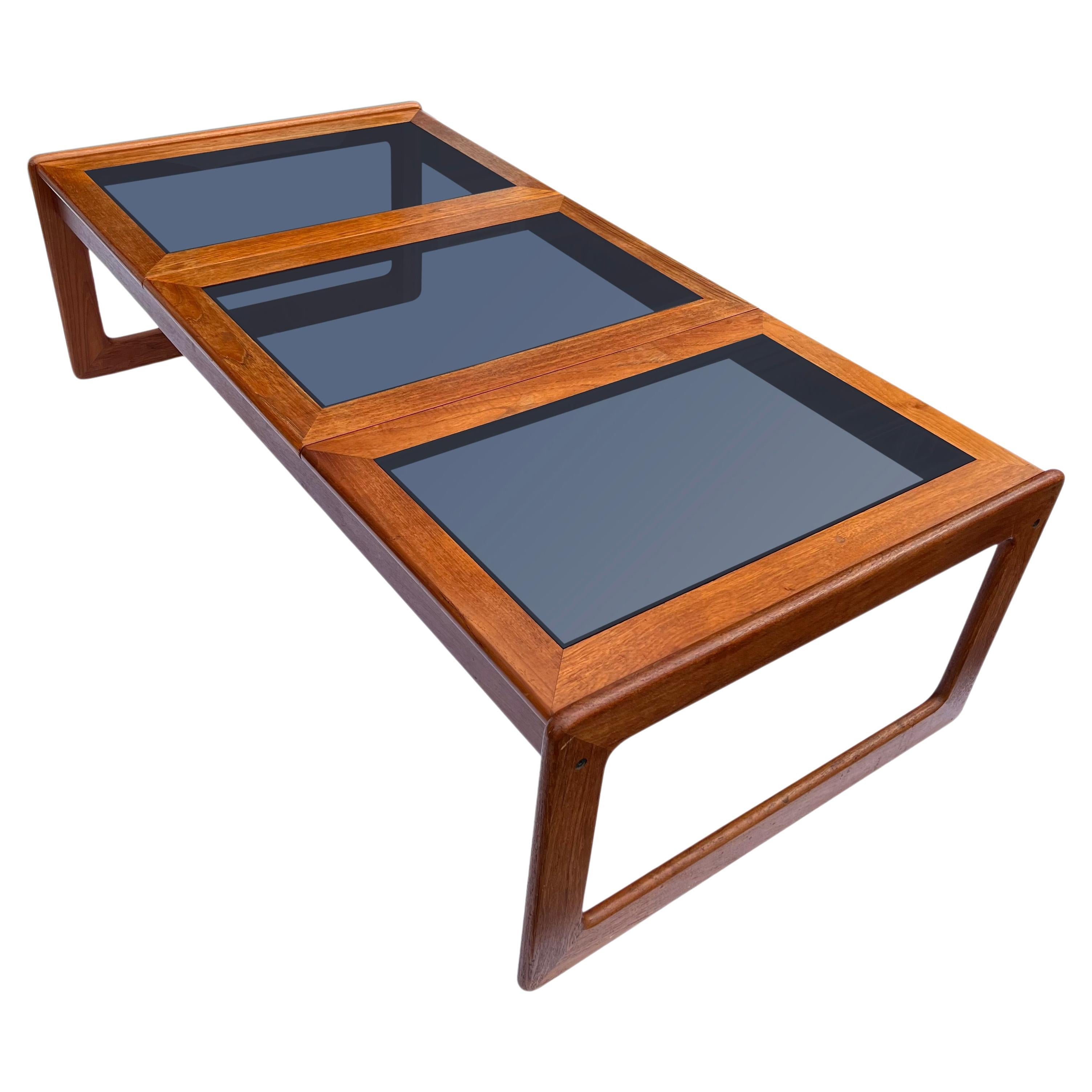 Mid Century Danish Teak and Smoked Glass Coffee Table by Komfort For Sale