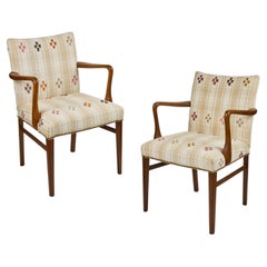 Mid-Century Danish Teak Arm Chairs, Newly Upholstered in a Vintage Turkish Rug