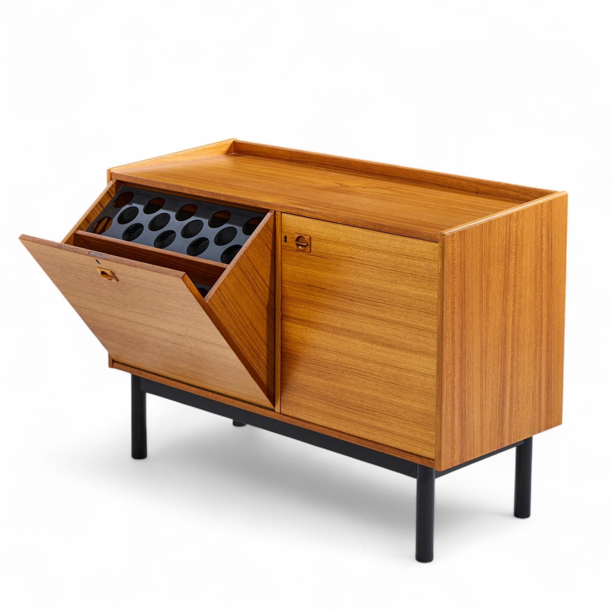 Metal Mid Century Danish Teak Bar Cabinet For Sale