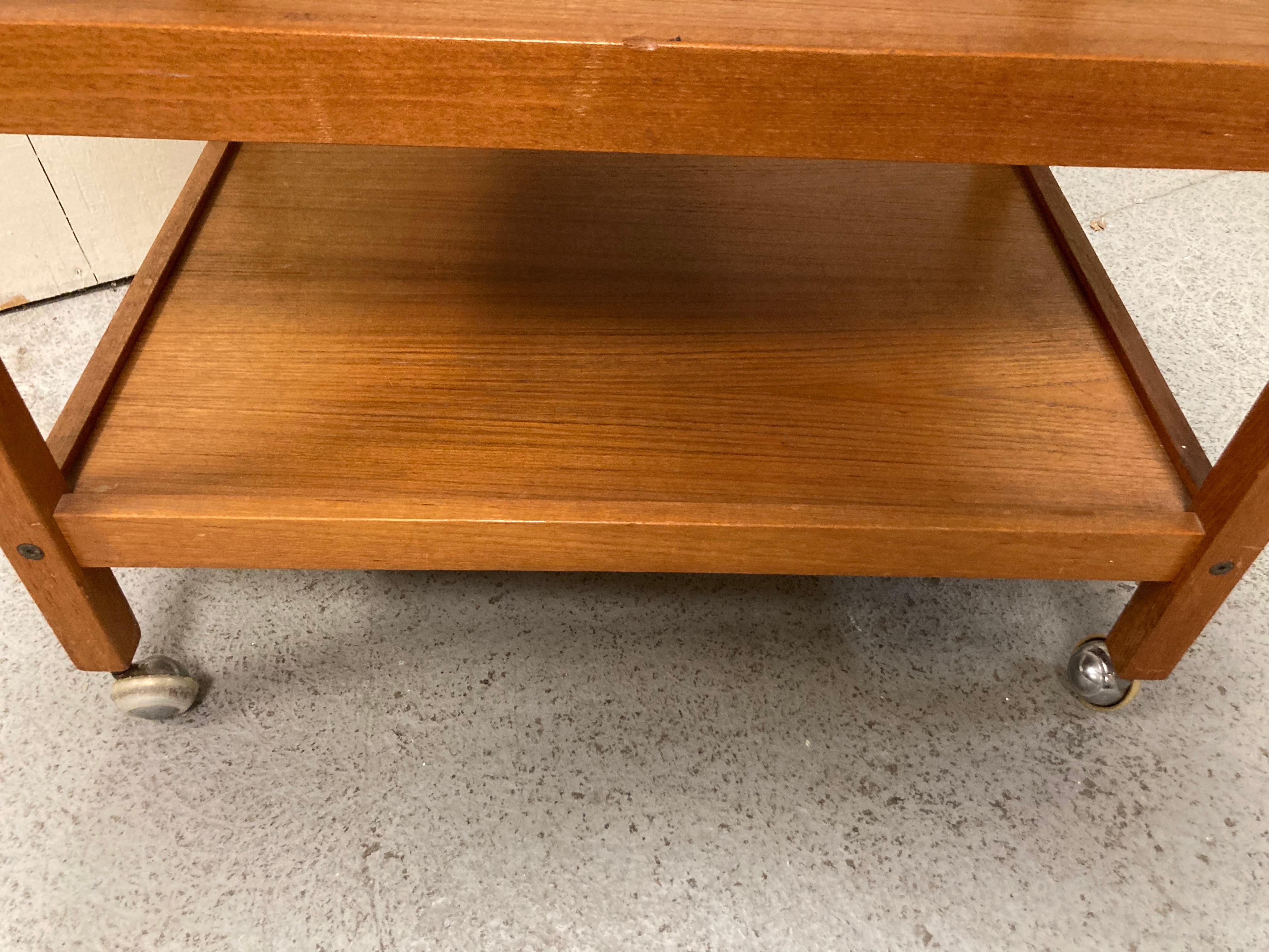 Mid Century Danish Teak Bar Cart with Tile Insert 9