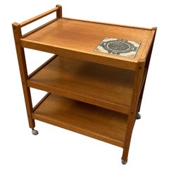 Mid Century Danish Teak Bar Cart with Tile Insert