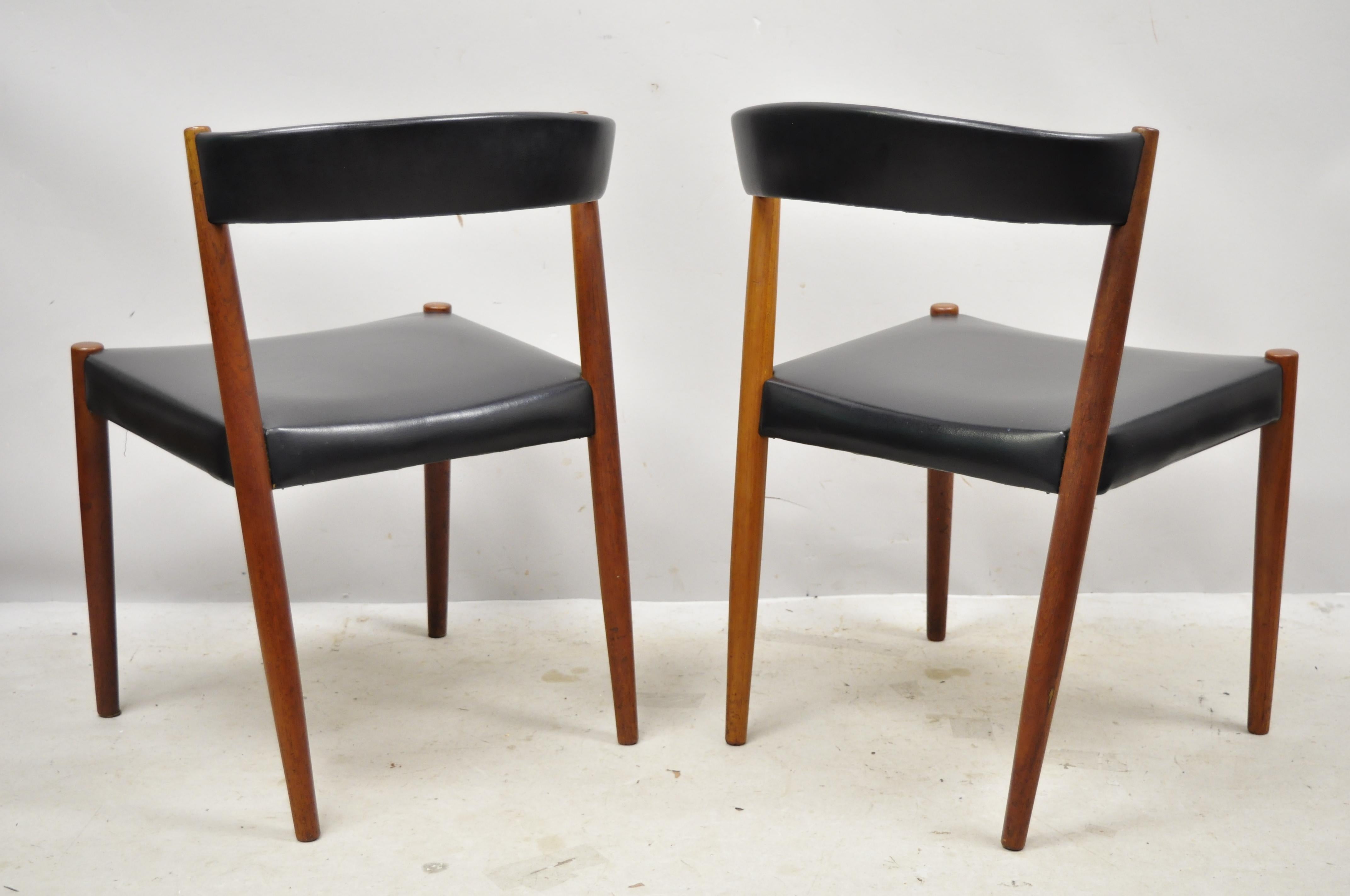 Midcentury Danish Teak Barrel Back Curved Black Vinyl Dining Side Chairs, Pair 5