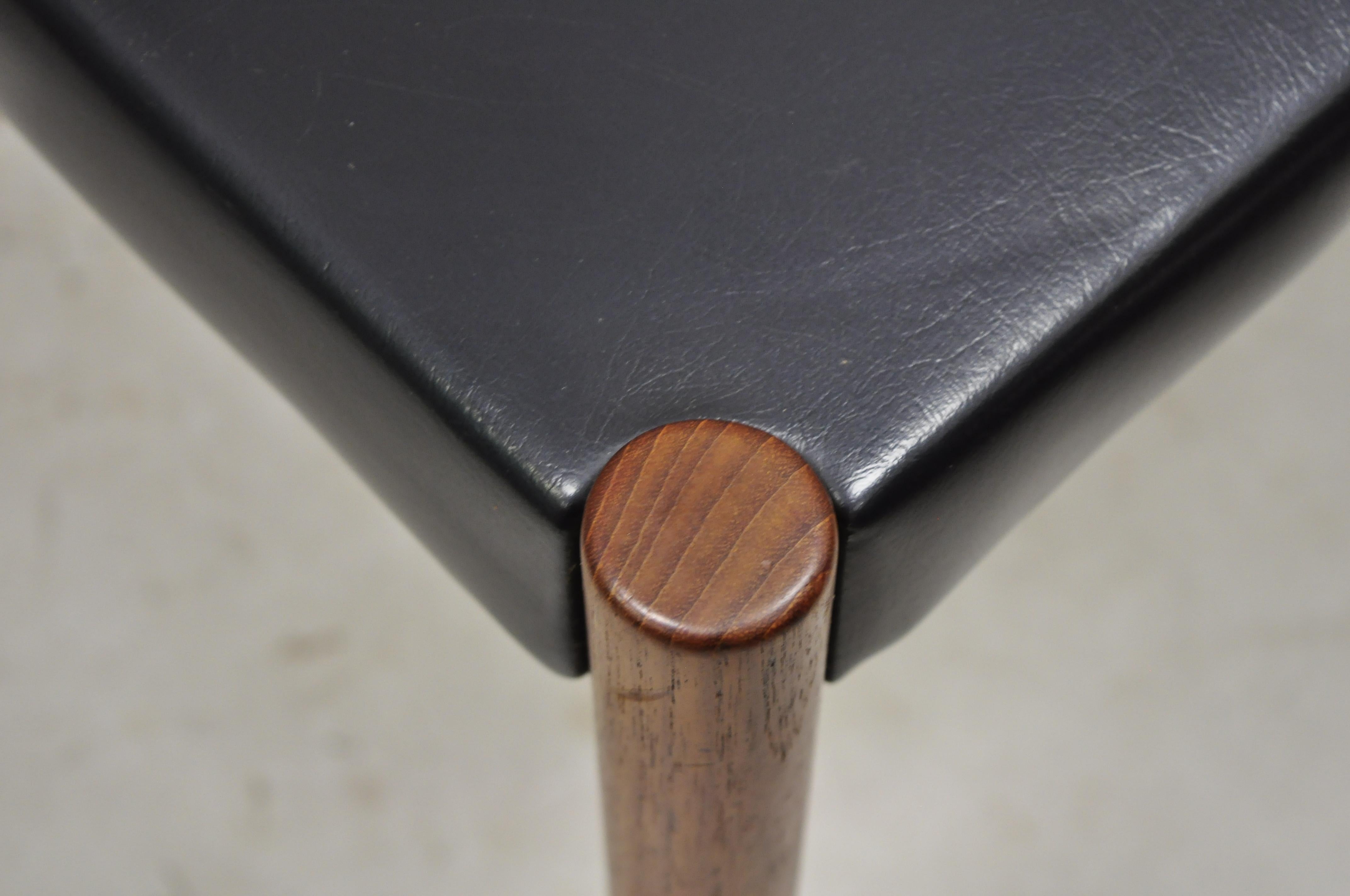 Midcentury Danish Teak Barrel Back Curved Black Vinyl Dining Side Chairs, Pair 1